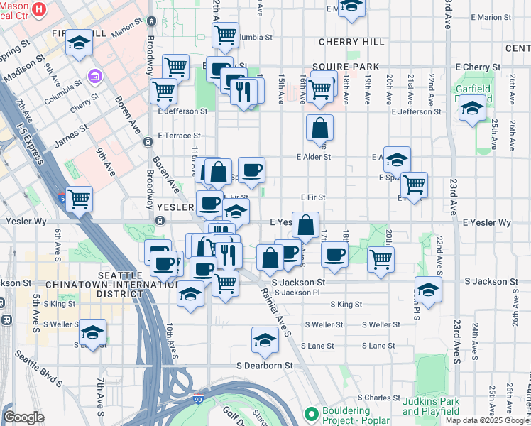 map of restaurants, bars, coffee shops, grocery stores, and more near 110 14th Avenue in Seattle