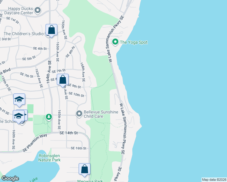 map of restaurants, bars, coffee shops, grocery stores, and more near 903 170th Place Southeast in Bellevue