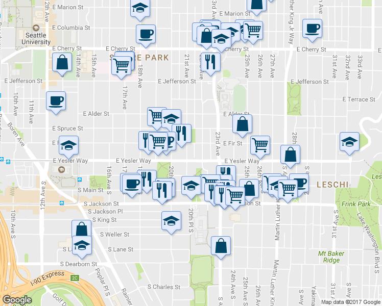 map of restaurants, bars, coffee shops, grocery stores, and more near 127 East Fir Street in Seattle