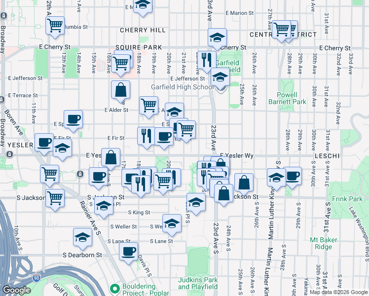 map of restaurants, bars, coffee shops, grocery stores, and more near 129 21st Avenue in Seattle
