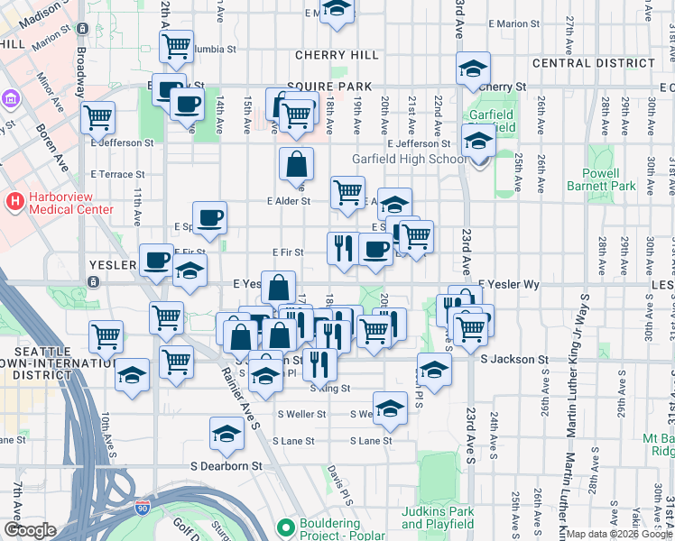 map of restaurants, bars, coffee shops, grocery stores, and more near 128 18th Avenue in Seattle