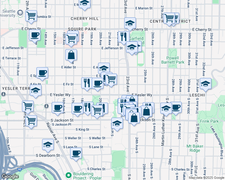 map of restaurants, bars, coffee shops, grocery stores, and more near 127 East Fir Street in Seattle