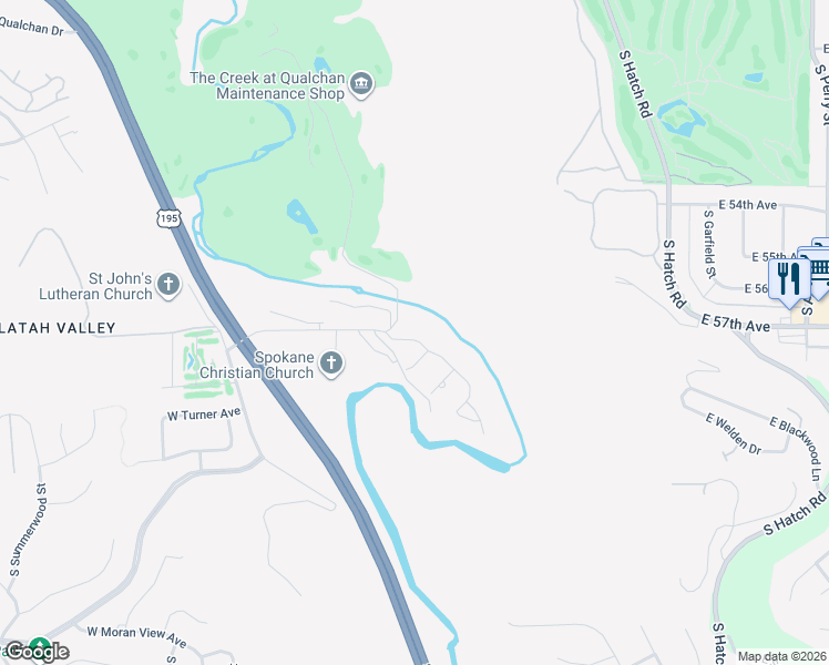 map of restaurants, bars, coffee shops, grocery stores, and more near 321 East Bridlewood Lane in Spokane