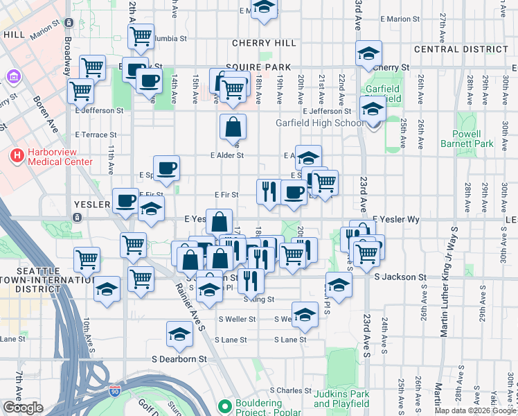 map of restaurants, bars, coffee shops, grocery stores, and more near 128 18th Avenue in Seattle