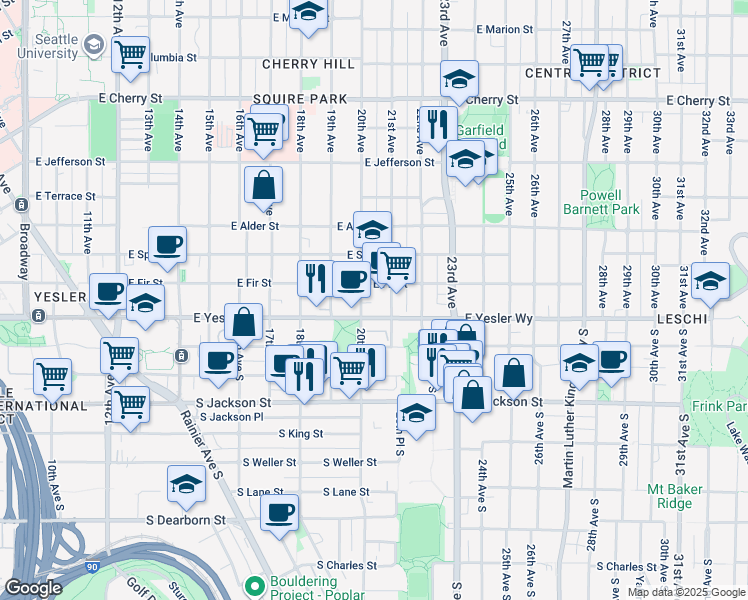 map of restaurants, bars, coffee shops, grocery stores, and more near 129 21st Avenue in Seattle