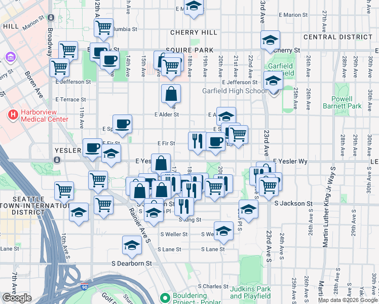 map of restaurants, bars, coffee shops, grocery stores, and more near 128 18th Avenue in Seattle