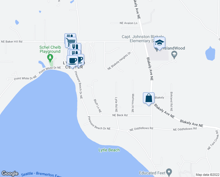 map of restaurants, bars, coffee shops, grocery stores, and more near 4157 Lytle Road Northeast in Bainbridge Island
