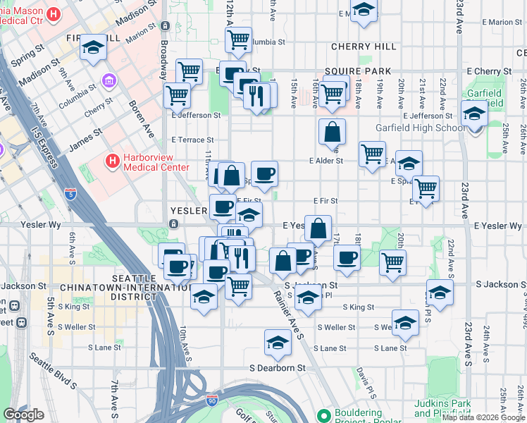 map of restaurants, bars, coffee shops, grocery stores, and more near 116 13th Avenue in Seattle