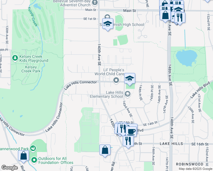 map of restaurants, bars, coffee shops, grocery stores, and more near 812 141st Place Southeast in Bellevue