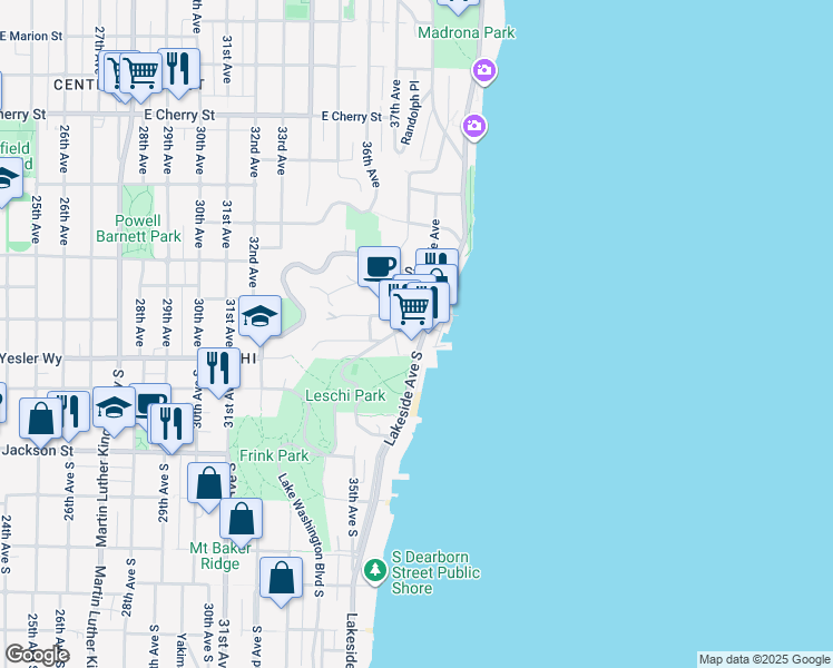 map of restaurants, bars, coffee shops, grocery stores, and more near 157 Erie Avenue in Seattle