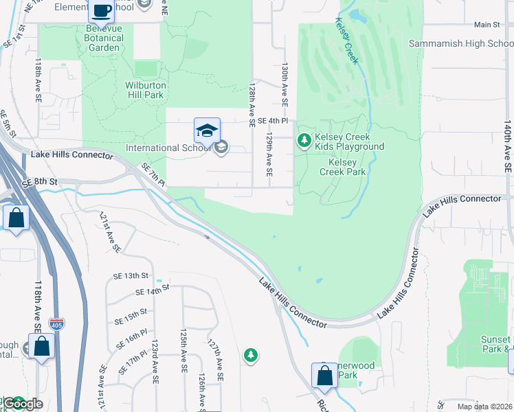 map of restaurants, bars, coffee shops, grocery stores, and more near 808 128th Avenue Southeast in Bellevue