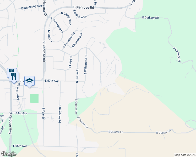 map of restaurants, bars, coffee shops, grocery stores, and more near 5106 East Glennaire Drive in Spokane
