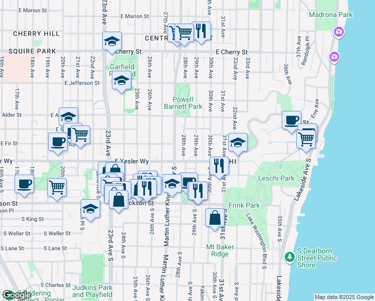 map of restaurants, bars, coffee shops, grocery stores, and more near 127 29th Avenue in Seattle