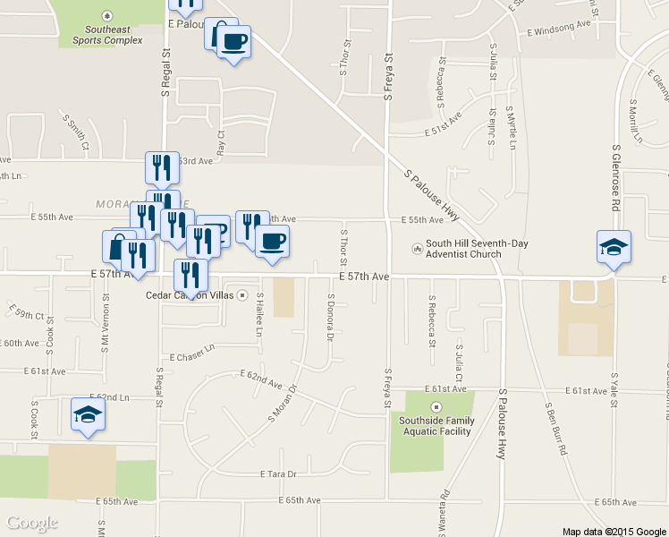 map of restaurants, bars, coffee shops, grocery stores, and more near 5624 South Thor Street in Spokane