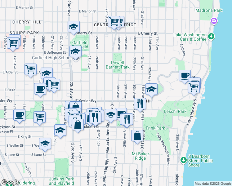 map of restaurants, bars, coffee shops, grocery stores, and more near in Seattle