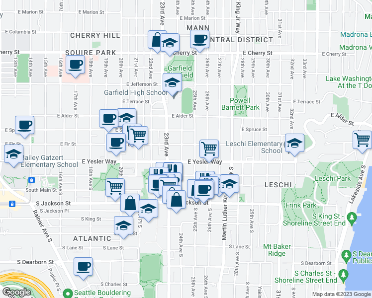 map of restaurants, bars, coffee shops, grocery stores, and more near 122 24th Avenue in Seattle