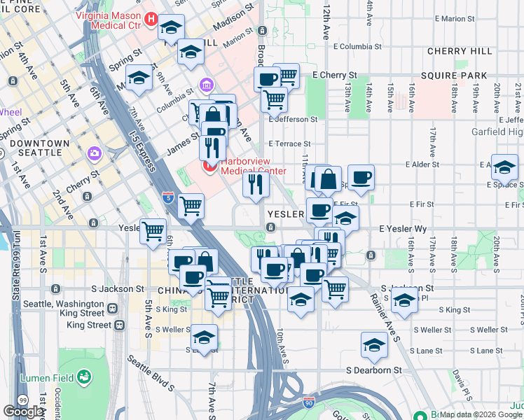 map of restaurants, bars, coffee shops, grocery stores, and more near 127 Broadway in Seattle