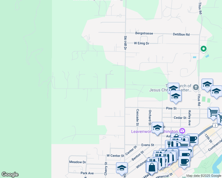 map of restaurants, bars, coffee shops, grocery stores, and more near 12548 Ranger Road in Leavenworth
