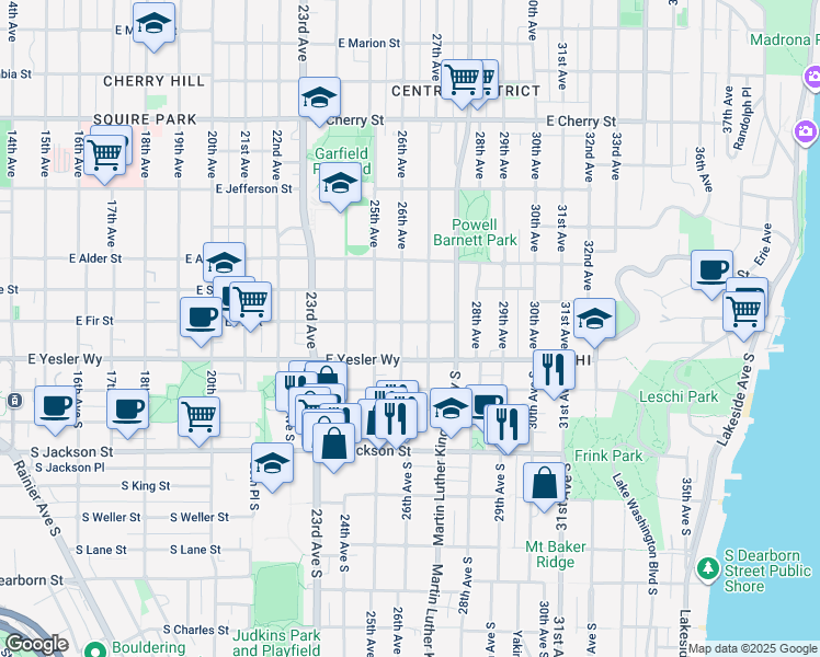 map of restaurants, bars, coffee shops, grocery stores, and more near 125 27th Avenue in Seattle