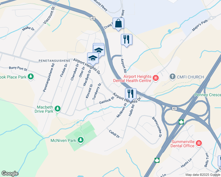map of restaurants, bars, coffee shops, grocery stores, and more near 74 Airport Heights Drive in Saint John's
