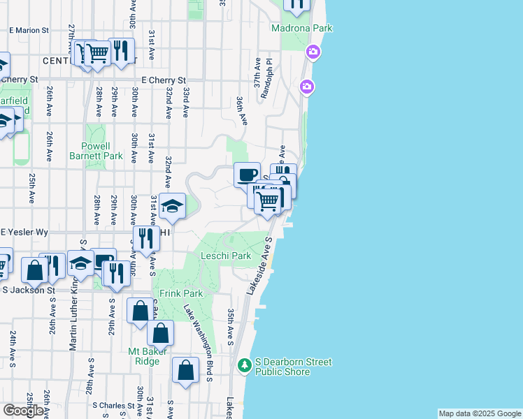 map of restaurants, bars, coffee shops, grocery stores, and more near 157 Erie Avenue in Seattle