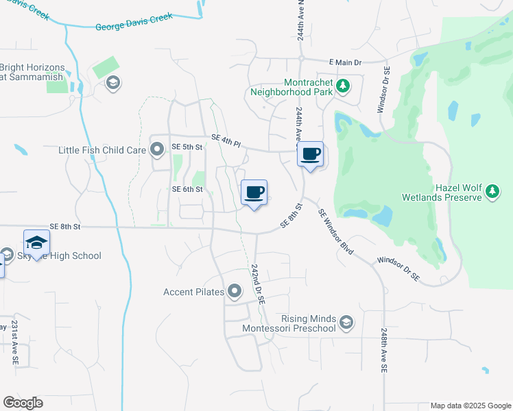map of restaurants, bars, coffee shops, grocery stores, and more near 755 241st Lane Southeast in Sammamish