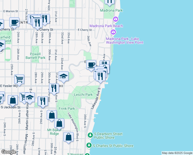 map of restaurants, bars, coffee shops, grocery stores, and more near 157 Erie Avenue in Seattle