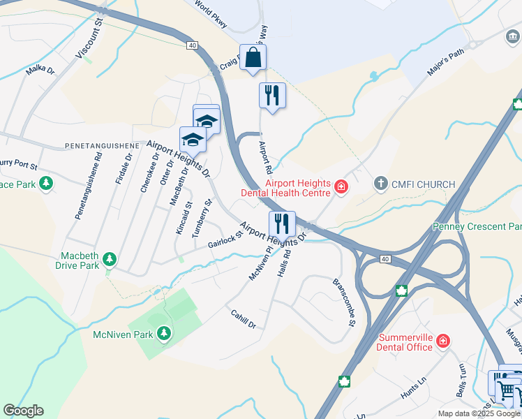 map of restaurants, bars, coffee shops, grocery stores, and more near 12 Argus Place in St. John's