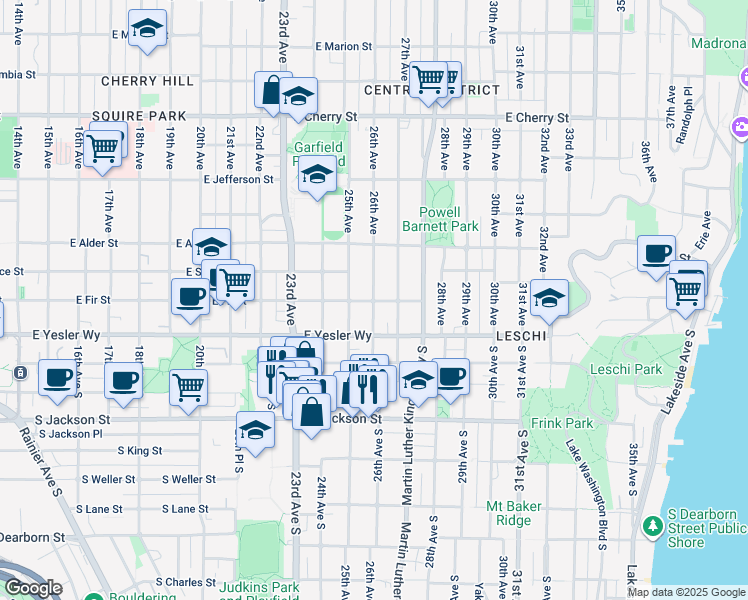 map of restaurants, bars, coffee shops, grocery stores, and more near 128 25th Avenue in Seattle