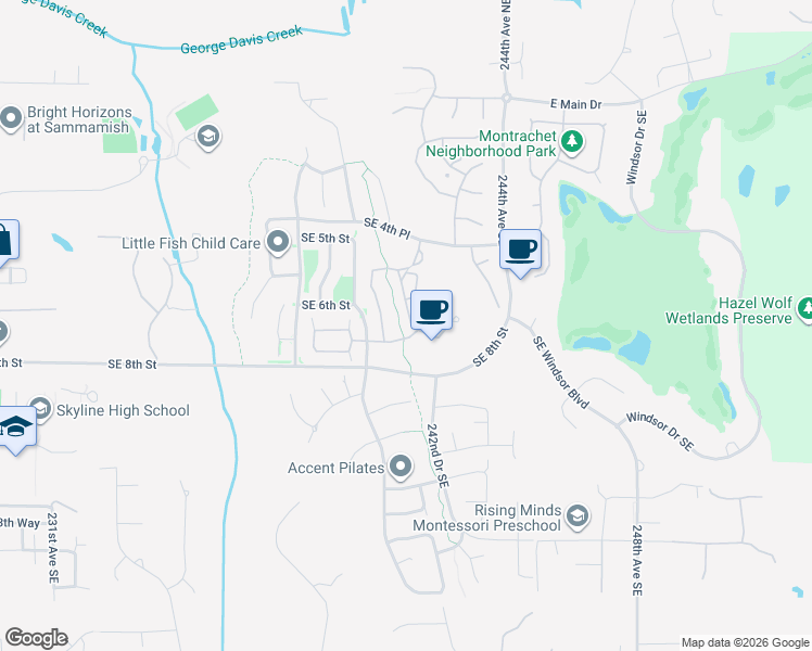 map of restaurants, bars, coffee shops, grocery stores, and more near 703 241st Lane Southeast in Sammamish