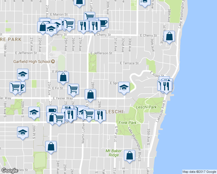 map of restaurants, bars, coffee shops, grocery stores, and more near 138 30th Ave in Seattle