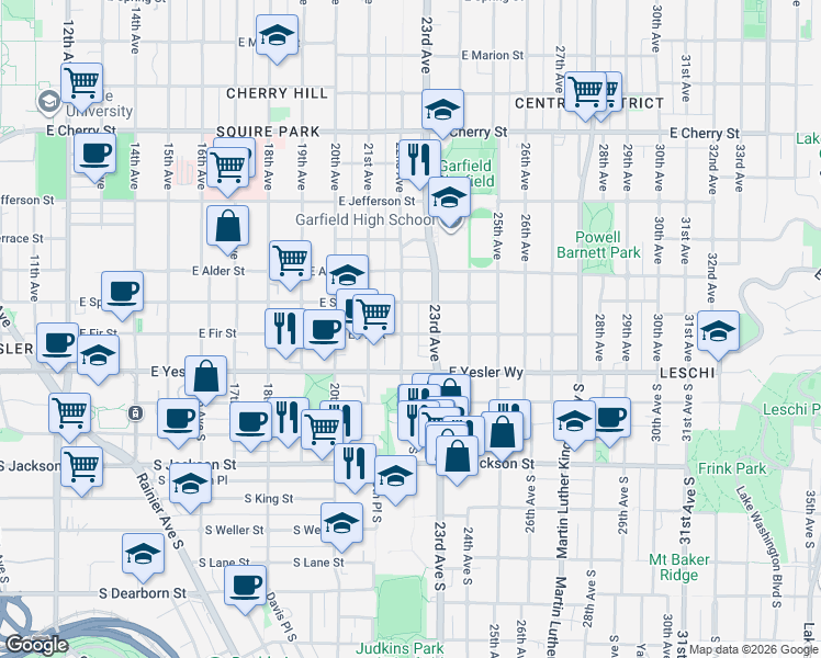 map of restaurants, bars, coffee shops, grocery stores, and more near 2204 East Fir Street in Seattle