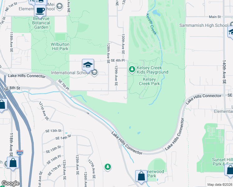 map of restaurants, bars, coffee shops, grocery stores, and more near 808 128th Avenue Southeast in Bellevue