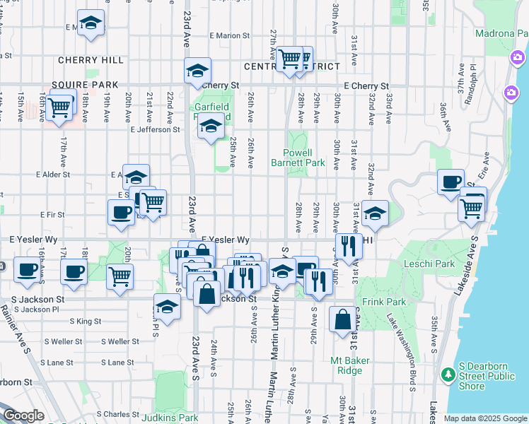 map of restaurants, bars, coffee shops, grocery stores, and more near 125 27th Avenue in Seattle