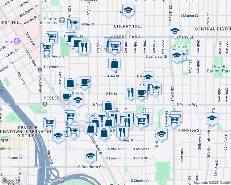 map of restaurants, bars, coffee shops, grocery stores, and more near 150 17th Avenue in Seattle