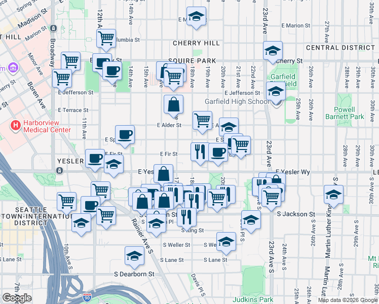 map of restaurants, bars, coffee shops, grocery stores, and more near 128 18th Avenue in Seattle