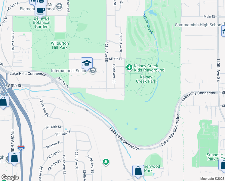 map of restaurants, bars, coffee shops, grocery stores, and more near 808 128th Avenue Southeast in Bellevue