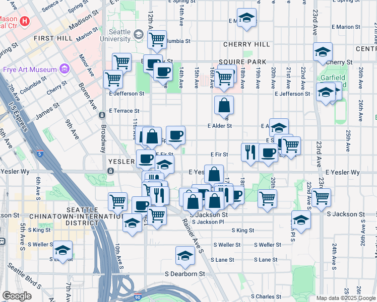 map of restaurants, bars, coffee shops, grocery stores, and more near 125 15th Avenue in Seattle