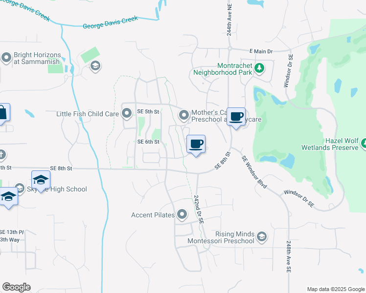 map of restaurants, bars, coffee shops, grocery stores, and more near 703 241st Lane Southeast in Sammamish