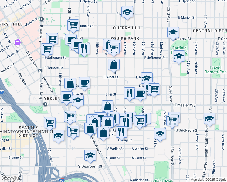 map of restaurants, bars, coffee shops, grocery stores, and more near 150 17th Avenue in Seattle