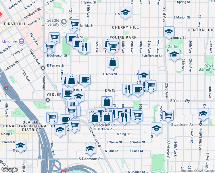 map of restaurants, bars, coffee shops, grocery stores, and more near 124 16th Avenue in Seattle
