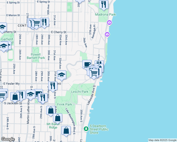 map of restaurants, bars, coffee shops, grocery stores, and more near 157 Erie Avenue in Seattle