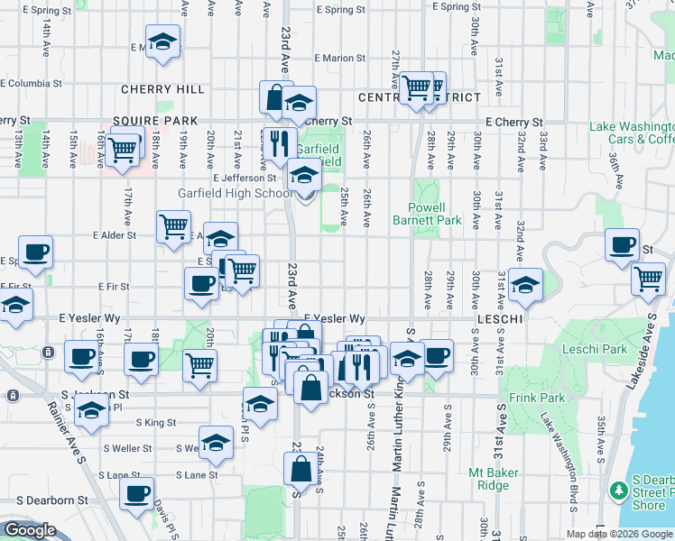 map of restaurants, bars, coffee shops, grocery stores, and more near 122 24th Avenue in Seattle