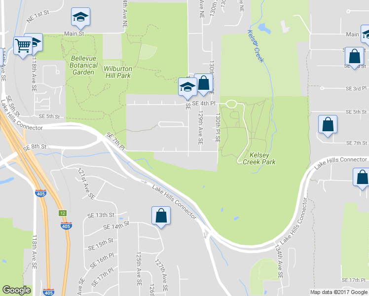 map of restaurants, bars, coffee shops, grocery stores, and more near 621 128th Avenue Southeast in Bellevue