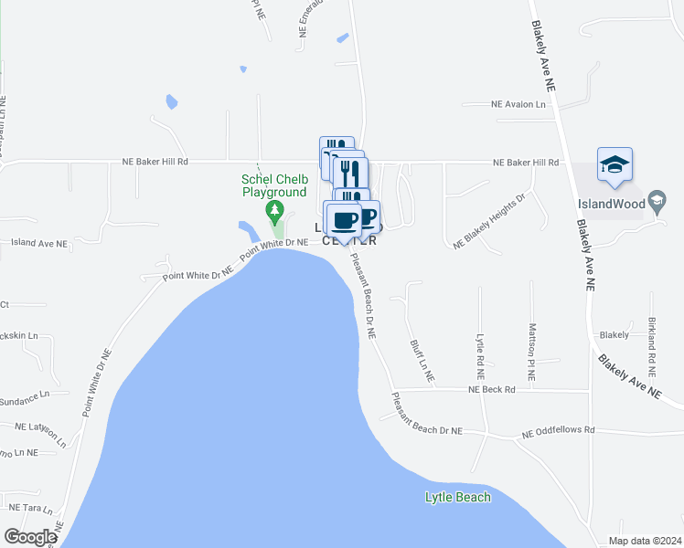 map of restaurants, bars, coffee shops, grocery stores, and more near 4465 Pleasant Beach Drive Northeast in Bainbridge Island