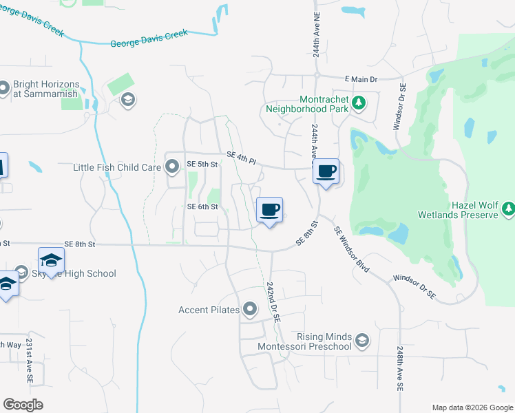map of restaurants, bars, coffee shops, grocery stores, and more near 508 241st Lane Southeast in Sammamish