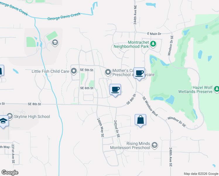 map of restaurants, bars, coffee shops, grocery stores, and more near 508 241st Lane Southeast in Sammamish