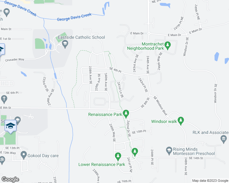map of restaurants, bars, coffee shops, grocery stores, and more near 558 240th Avenue Southeast in Sammamish
