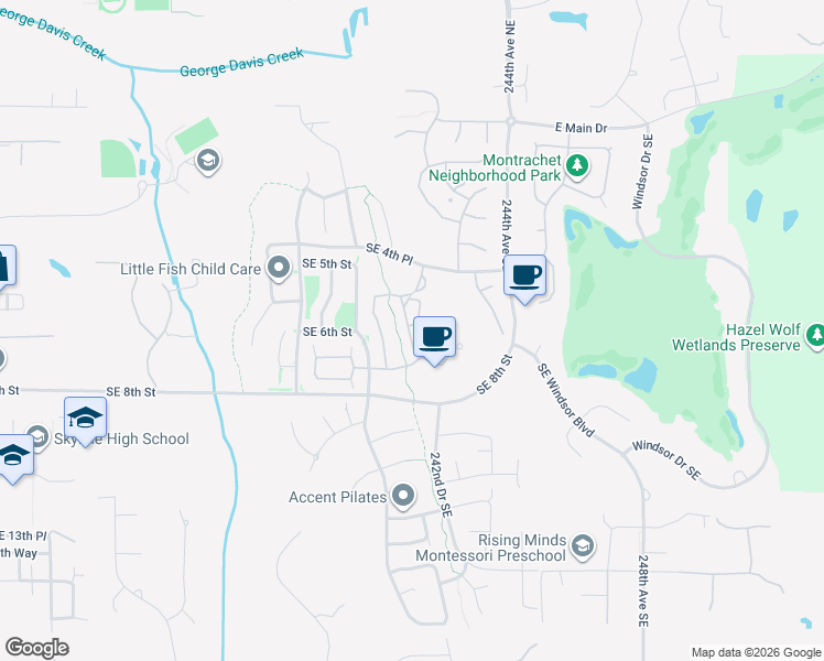 map of restaurants, bars, coffee shops, grocery stores, and more near 564 241st Lane Southeast in Sammamish