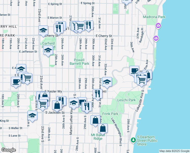 map of restaurants, bars, coffee shops, grocery stores, and more near 3000 East Spruce Street in Seattle